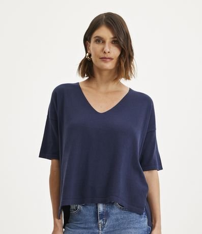 Menor preço em Blusa Ampla em Tricô com Decote V e Barra Mullet