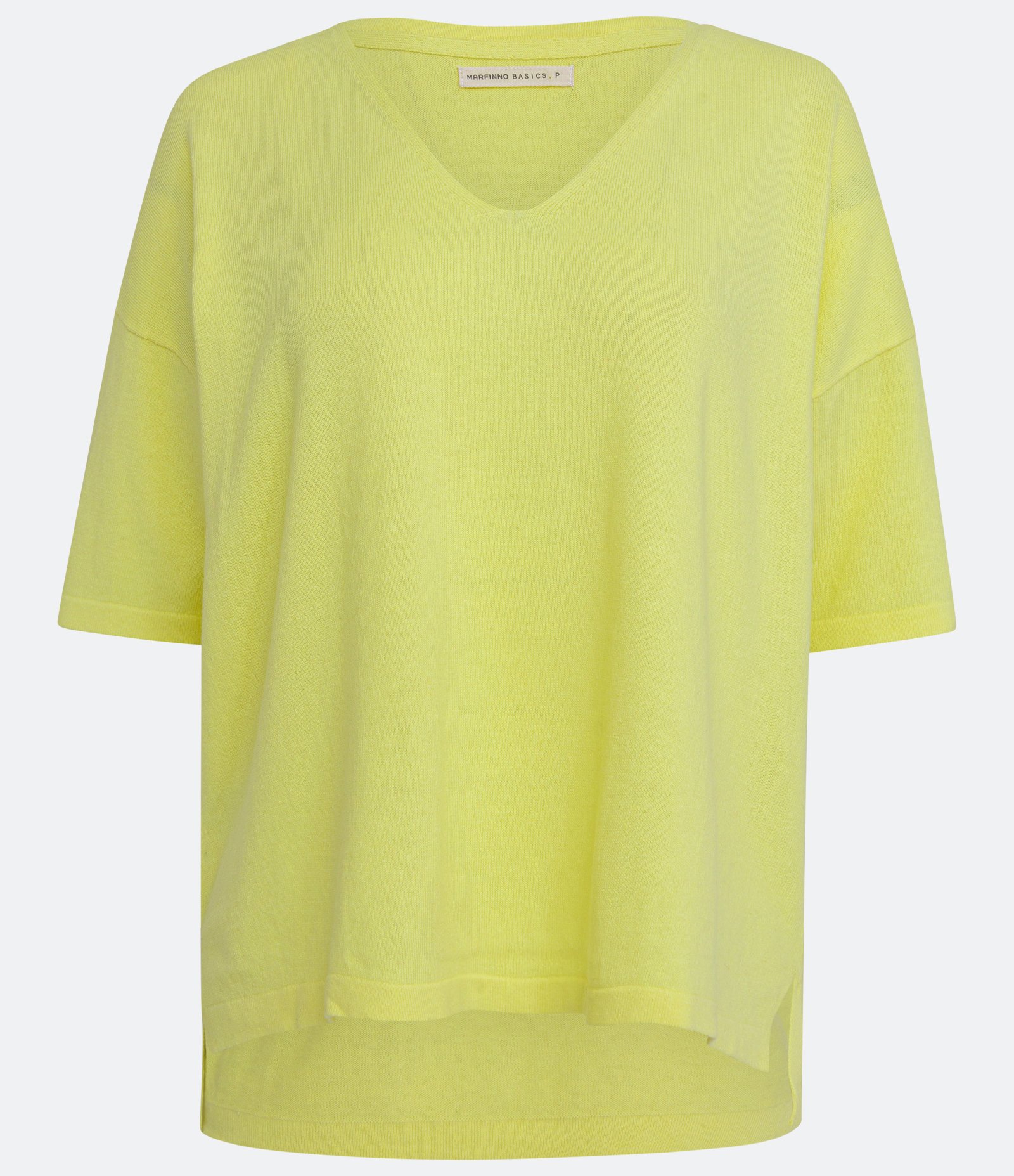 Blusa Ampla em Tricô com Decote V e Barra Mullet Amarelo 5