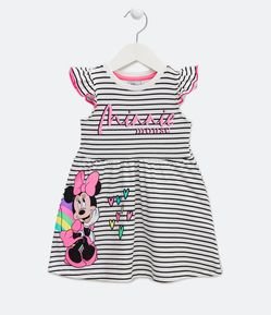 Vestido Infantil Rayado con Estampado Minnie - Talle 2 a 6 años