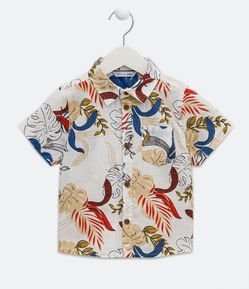 Camisa Infantil com Estampa de Folhagem e Bolsinho - Tam 1 a 5 Anos