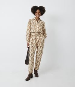 Macacão Longo em Algodão com Estampa Étnica e Amarração