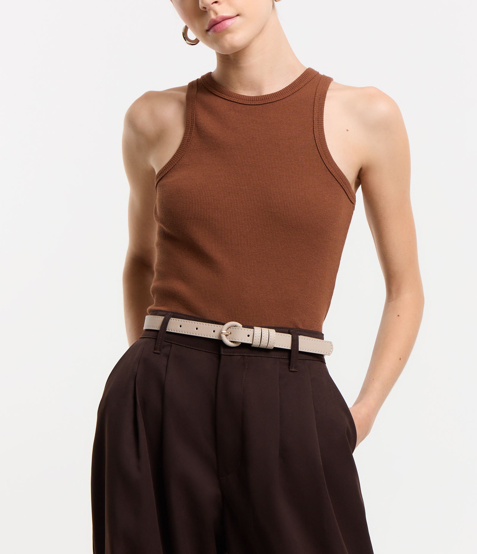 Kit 03 Cintos Finos Texturizados com Fivela Forrada Marrom/Bege/Preto 5