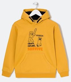 Blusão Infantil Estampa Minecraft Outline e Bolso Canguru - Tam 5 a 14 Anos