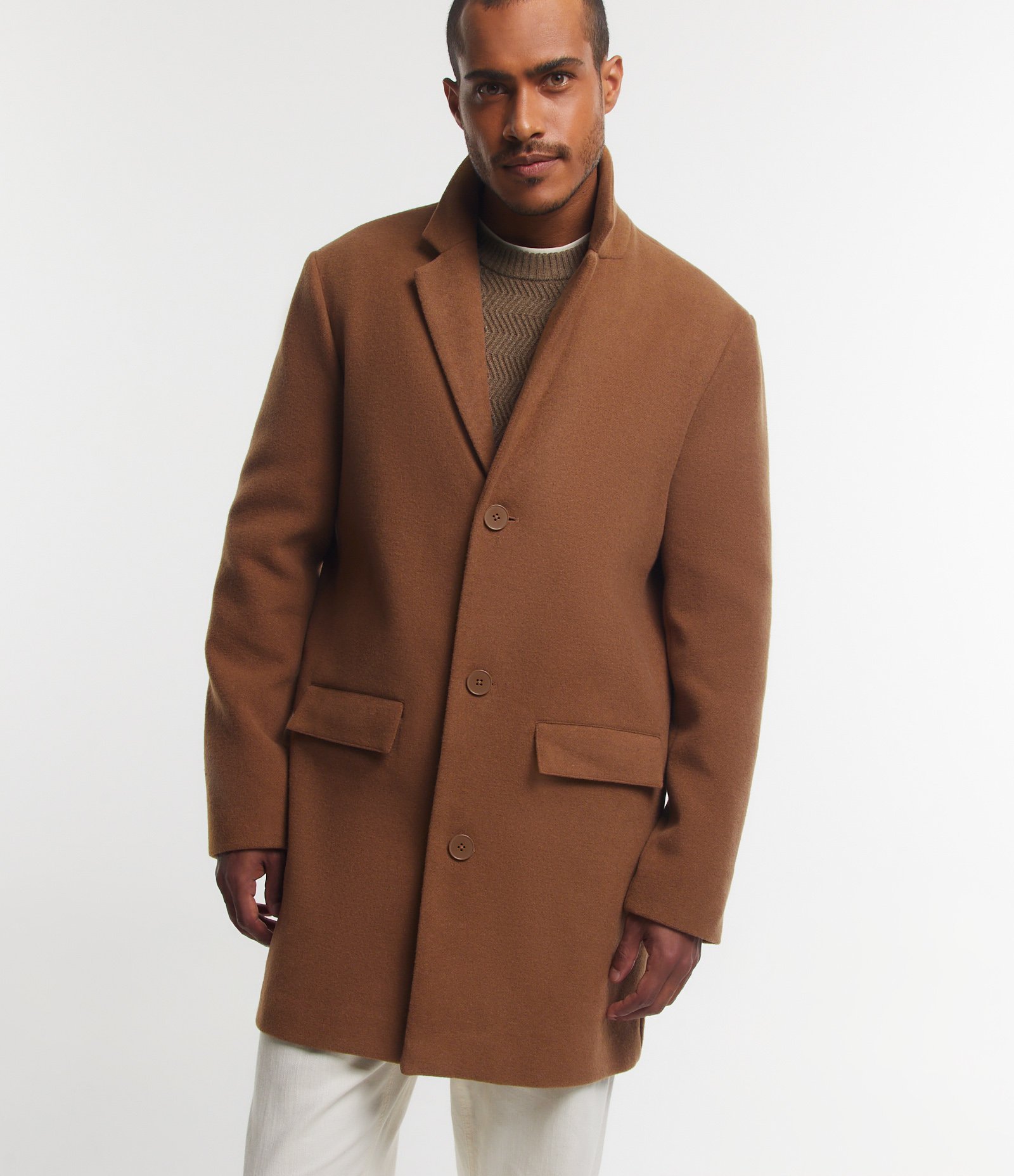 Casaco Alongado em Polivelour com Botões e Bolsos Marrom Claro 7