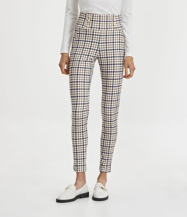 Pantalón Legging con Cintura Diferenciada y Estampado de Cuadros Multicolores 2