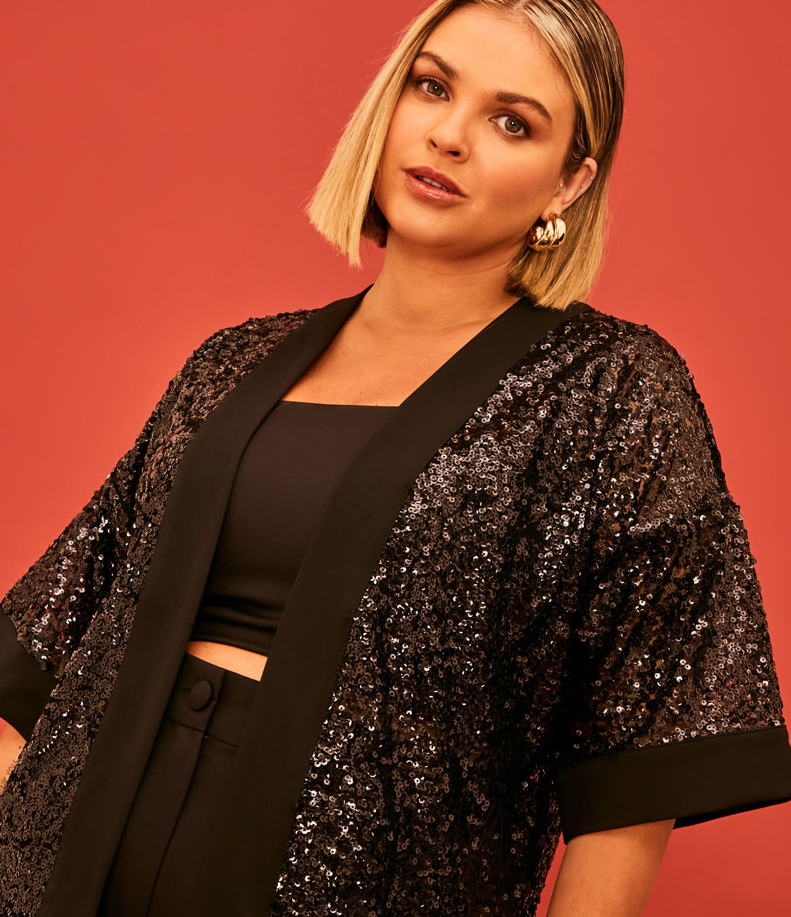 Kimono em Malha de Paetê Curve & Plus Size Preto 4
