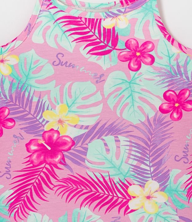 Blusa de Tirantes Estampada Floral Tropical - Talle 5 a 14 años Rosado 3