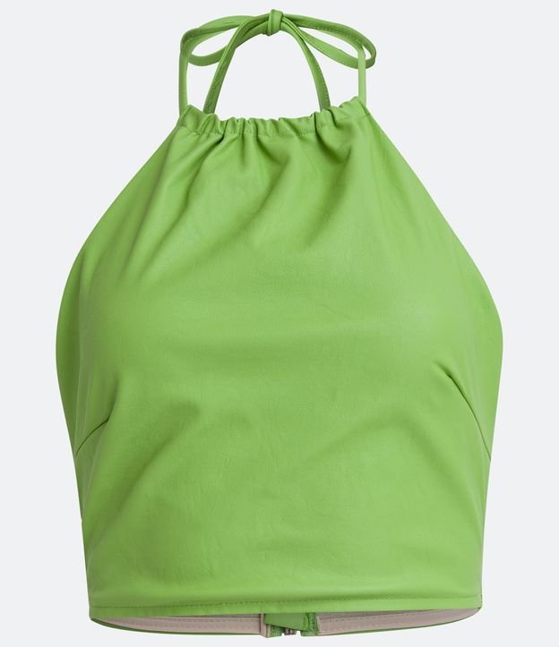 Blusa Cropped Frente Única em Material Sintético com Franzidos Verde 6
