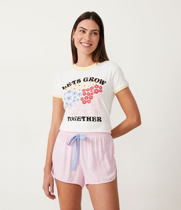 Blusa de Pijama en Cotton con Estampado Lets Grow Together Blanco 1