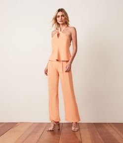 Calça Reta em Crepe com Cós Duplo