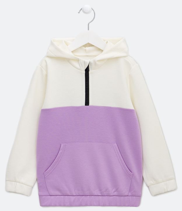 Buzo Infantil en Viscosa con Capucha y Recorte Contrastante - Talle 5 a 14 años Off White 1