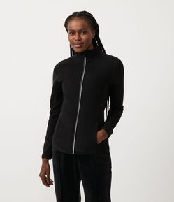 Jaqueta Pesada com Zíper Frontal e Gola Alta