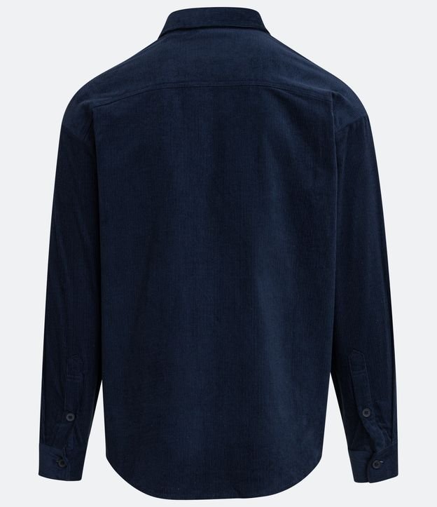 Camisa Overshirt en Terciopelo Cotelé con Bolsillos Delanteros Azul Oscuro 7