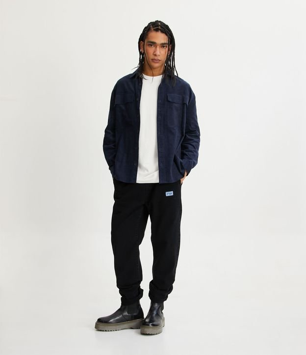 Camisa Overshirt en Terciopelo Cotelé con Bolsillos Delanteros Azul Oscuro 2