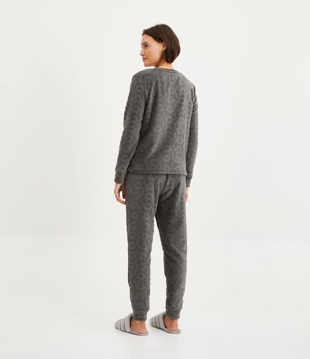 Pijama Largo en Fleece Texturizado Gris 2