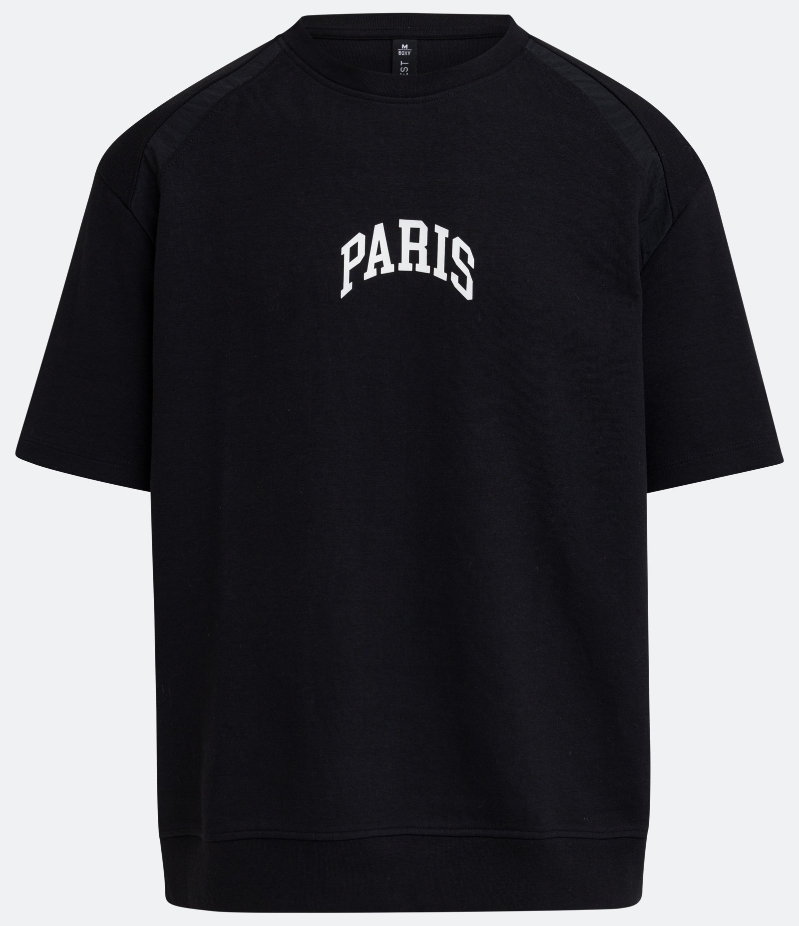 Camiseta Boxy em Algodão com Lettering Paris e Barra Ajustada Preto 5