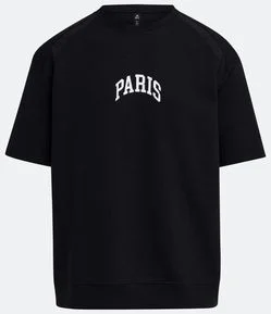 Camiseta Boxy em Algodão com Lettering Paris e Barra Ajustada