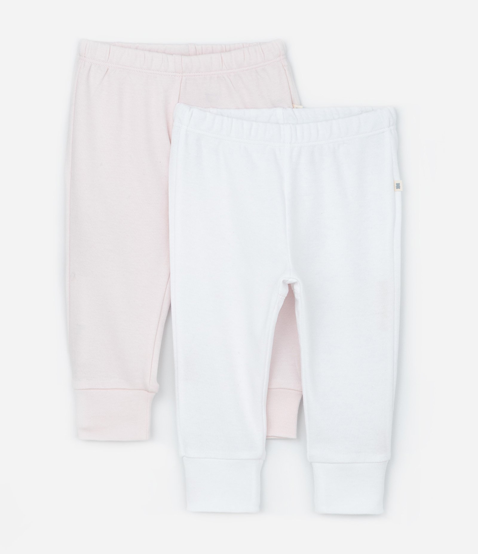 Kit 02 Calças Infantis com Punho Largo- Tam RN a 12 meses Branco/Rosa 2