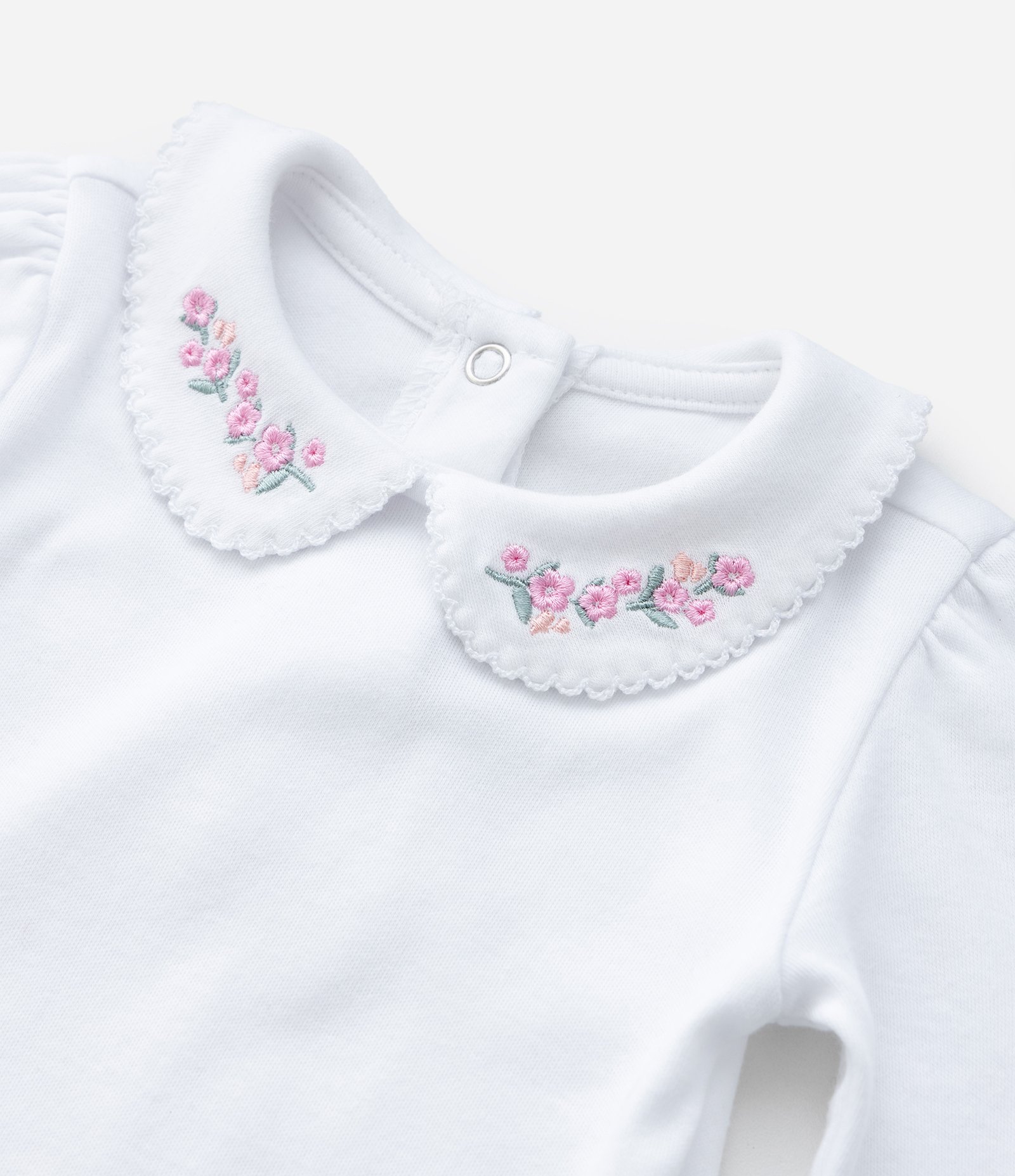Body Infantil em Suedine com Bordado de Flor na Gola Boneca - Tam RN a 24 meses Branco Neve 7