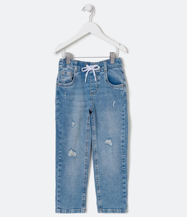 Pantalón Infantil Jeans con Desgastes y Cordón - Talle 5 a 14 años Azul 1