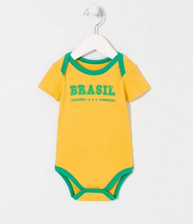 Body Infantil Estampa Brasil Camisa 10 - Tam RN a 24 meses - Cor: Amarelo - Tamanho: 18-24