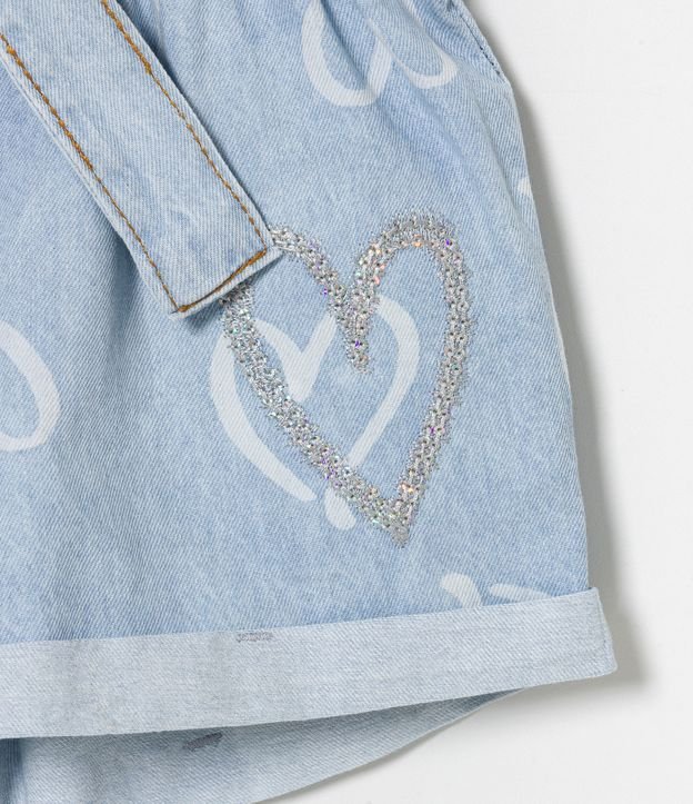 Short Clochard Jeans con Estampado de Corazones - Talle 1 a 5 años Azul 4