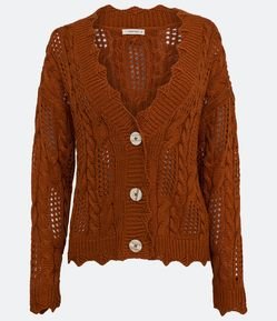 Cardigan em Tricô com Detalhes Texturizados e Vazados