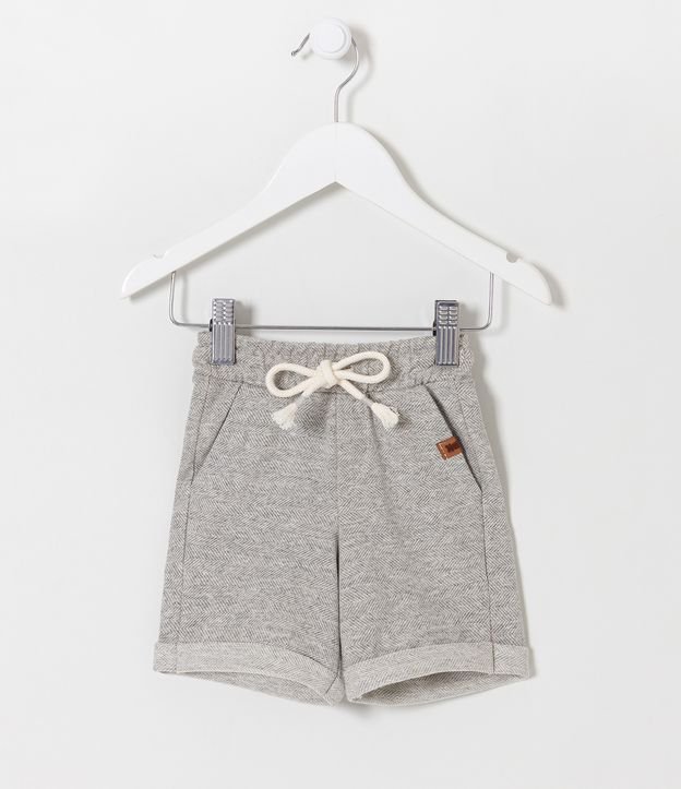 Bermuda Infantil com Textura Espinha de Peixe - Tam 0 a 18 meses Cinza 1