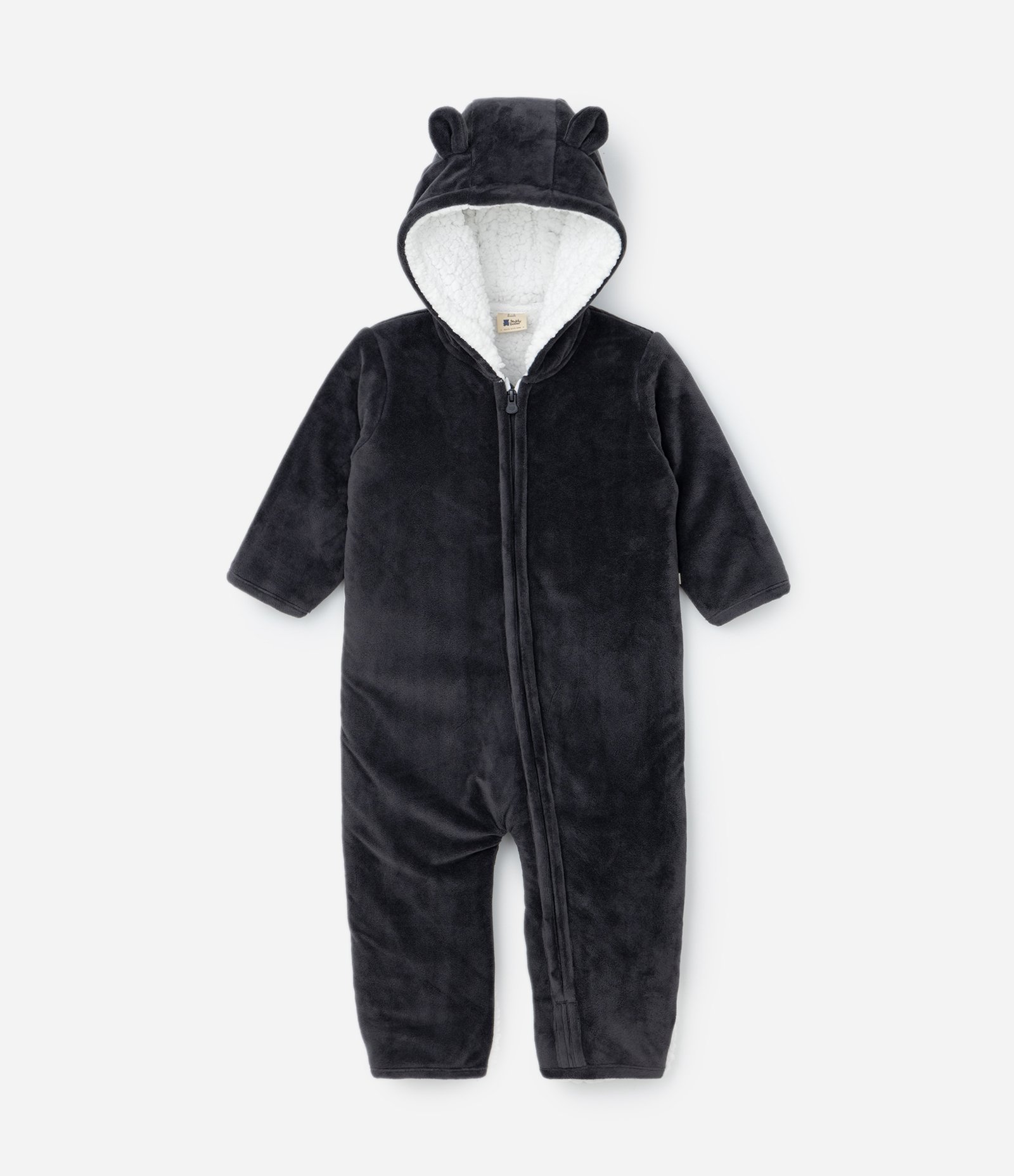 Macacão Infantil em Plush Forro Peludinho e Capuz com Orelhinhas - Tam RN a 18 meses Cinza 1