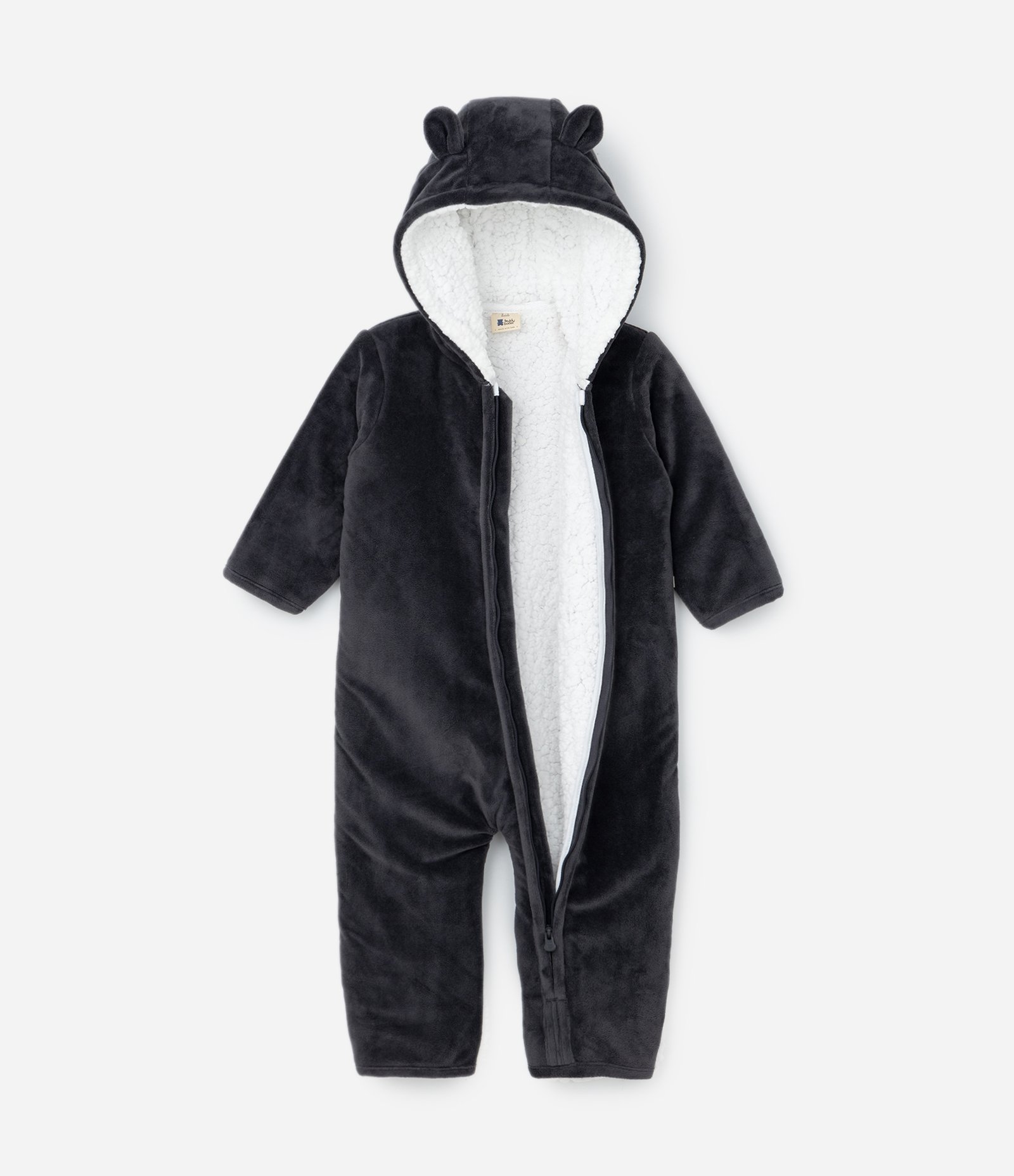 Macacão Infantil em Plush Forro Peludinho e Capuz com Orelhinhas - Tam RN a 18 meses Cinza 2
