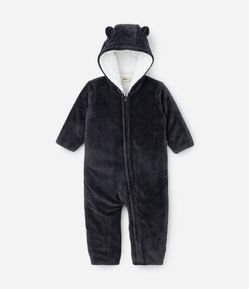 Macacão Infantil em Plush Forro Peludinho e Capuz com Orelhinhas - Tam RN a 18 meses