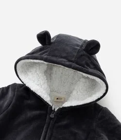 Macacão Infantil em Plush Forro Peludinho e Capuz com Orelhinhas - Tam RN a 18 meses
