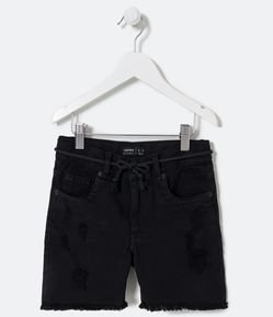 Bermuda Infantil Sarja com Puídos e Barra Desfiada - Tam 5 a 14 Anos