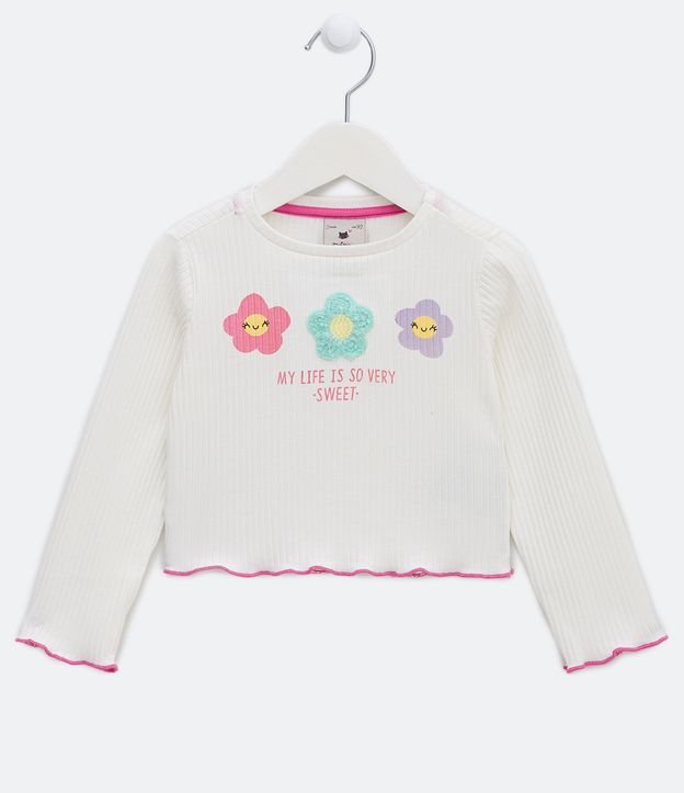Blusa Infantil Acanalada con Estampado de Flores - Talle 1 a 5 años Blanco 1