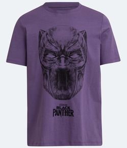 Camiseta Regular em Meia Malha com Estampa do Pantera Negra