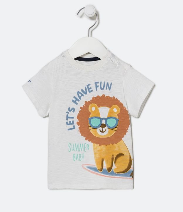 Camiseta Infantil Estampa Leão na Prancha - Tam 03 a 24 meses