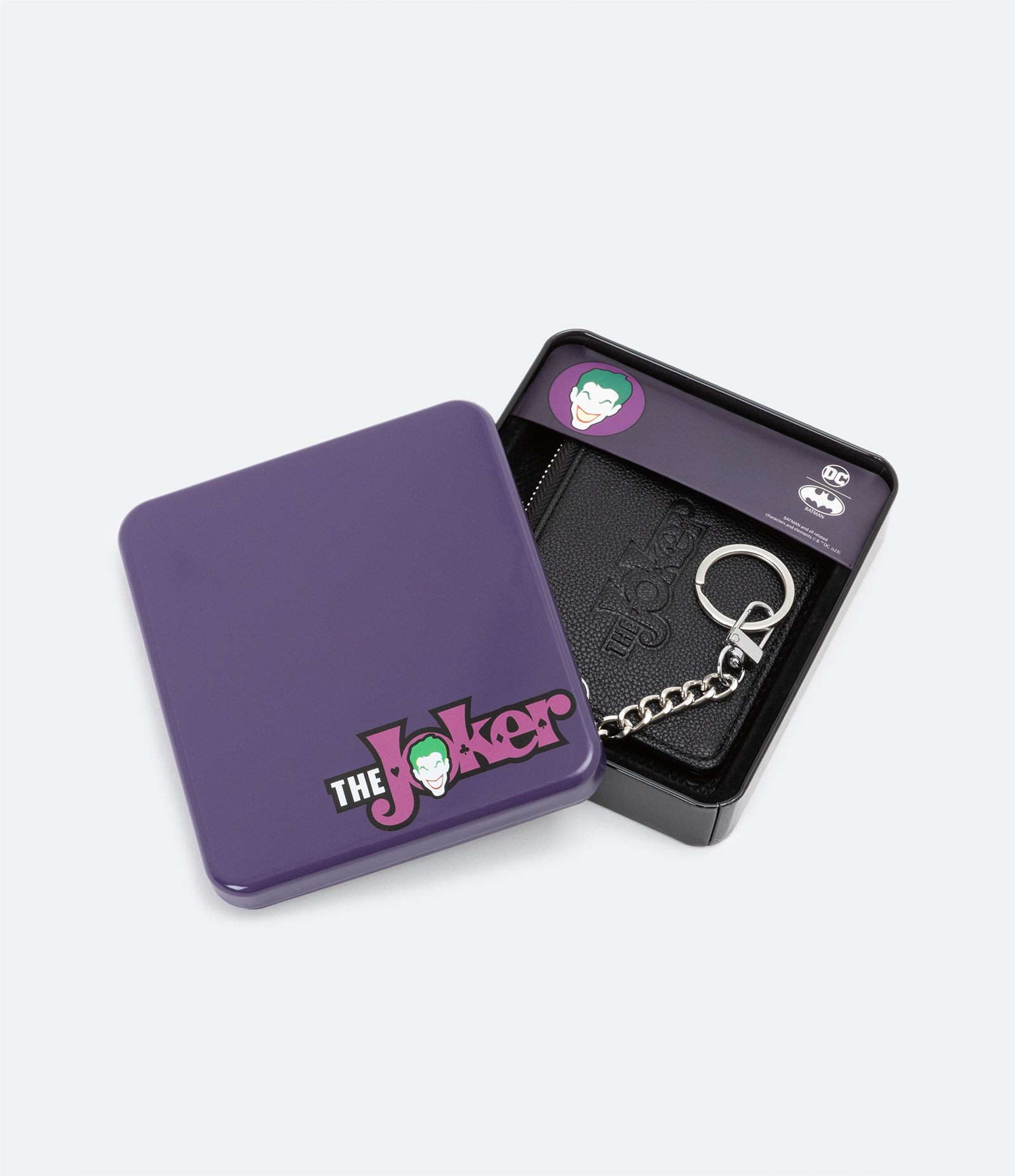Carteira em Pu com Estampa The Joker Correntinha e Box de Metal Preto 6