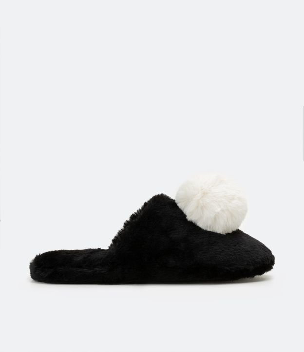 Pantufla Ojota con Pompón y Pelitos Negro 4