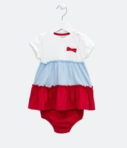 Vestido Marias Infantil con Lazo Pequeño Aplicado y Bombacha - Talle 0 a 18 meses