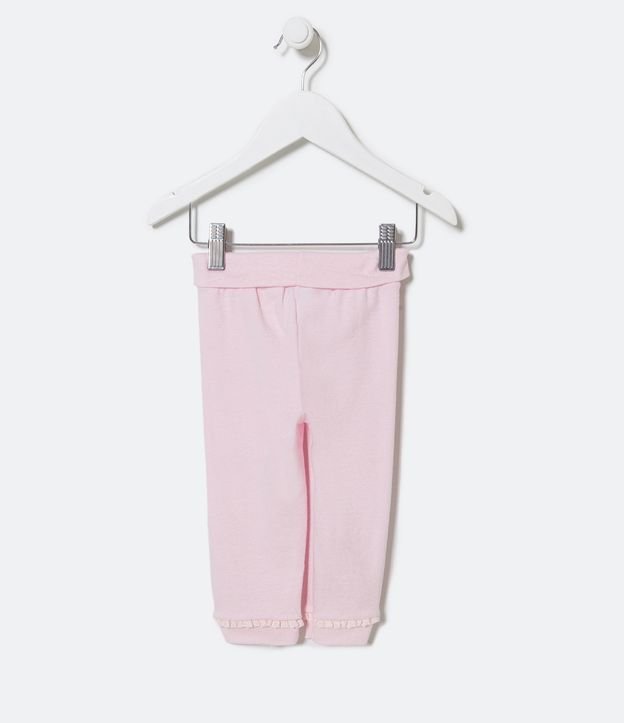 Pantalón Infantil con Barra Doblada Lazo Pequeño y Encaje - Talle RN a 6 meses Rosado 2