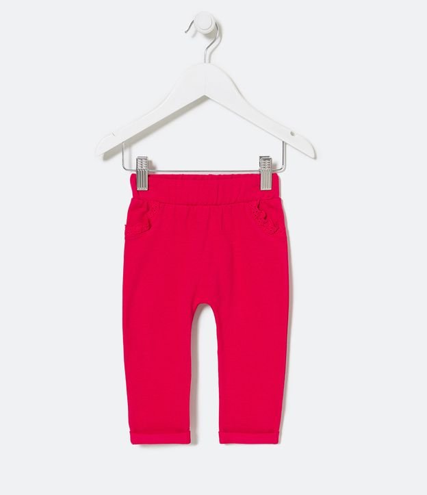Pantalón Clochard Infantil con Volados de Broderie - Talle 0 a 18 meses Rojo 1