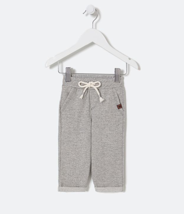 Calça Infantil Textura Espinha de Peixe e Bolso Faca - Tam 0 a 18 meses