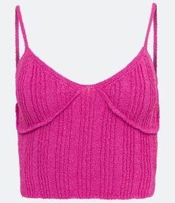 Blusa Cropped de Alça em Tricô Texturizado com Busto Marcado