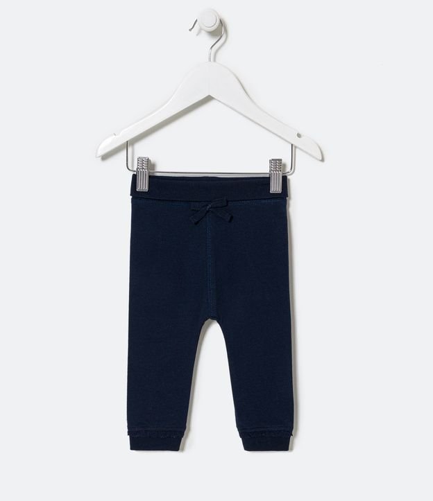 Pantalón Infantil con Lazo Aplicado y Encaje - Talle 0 a 18 meses Azul 1