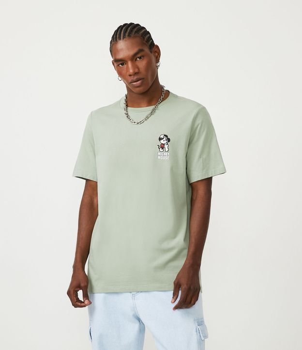 Camiseta em Meia Malha com Estampa do Mickey de Skate Verde 1