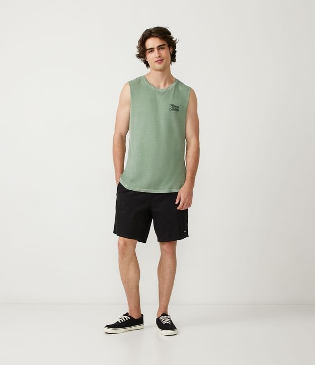 Bermuda em Algodão com Cós Fixo Contrastante e Amarração