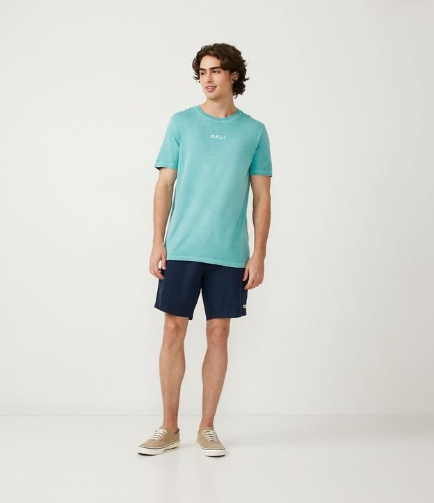 Bermuda em Algodão com Cós Fixo Contrastante e Amarração