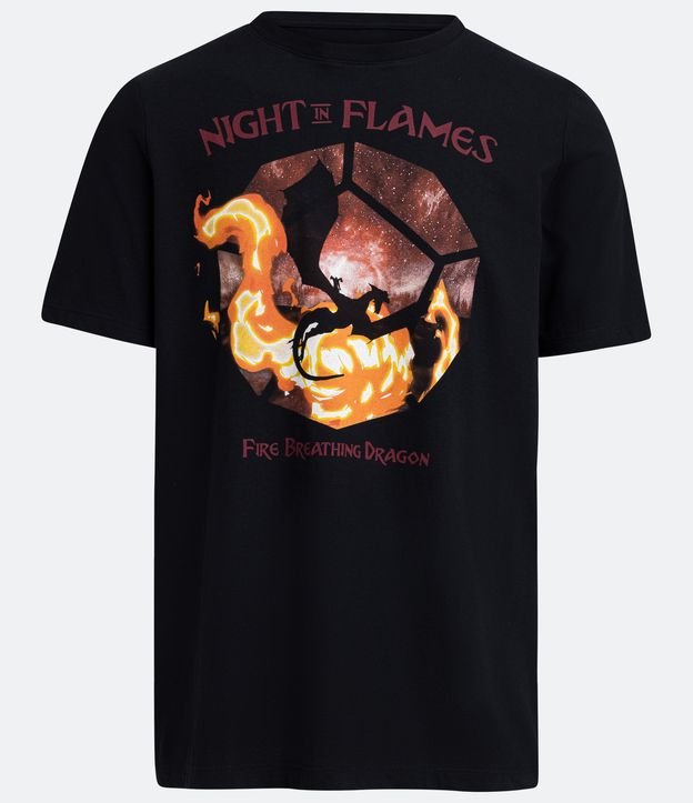 Remera Regular en Media Malla con Estampado Dragón Dado RPG Negro 5