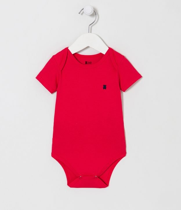 Body Básico Infantil em Cotton com Silk de Ursinho no Peito - Tam 0 a 24 meses Vermelho 1