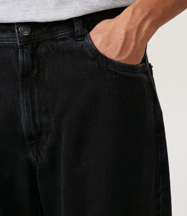 Pantalón Jeans Wide Leg con Deshilachados Negro 4